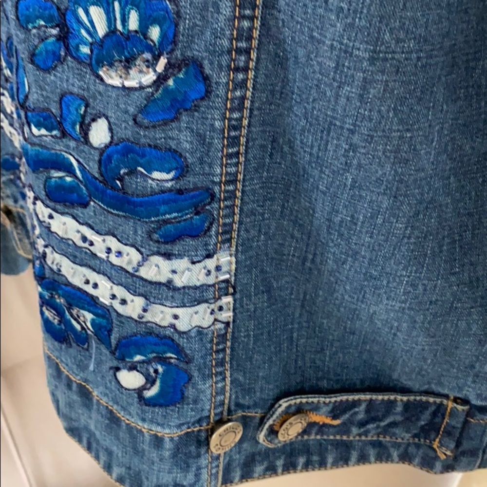 Chico’s Embroidered Patchwork Denim Jacket Euc - image 4